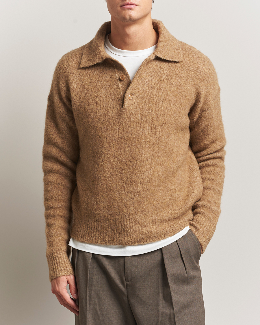 Heren | Truien | AMI | Signature Alpaca Knitted Polo Camel