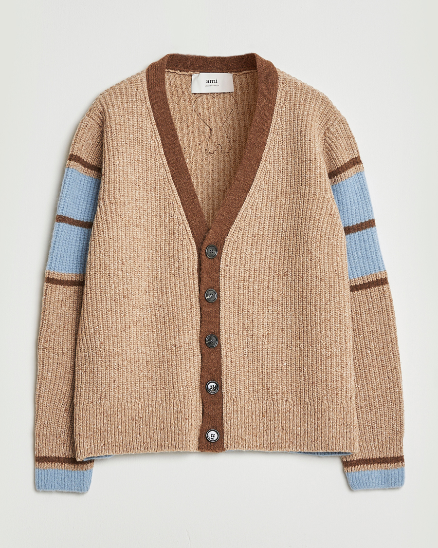 Heren | Truien | AMI | Ribbed Wool Knitted Cardigan Camel