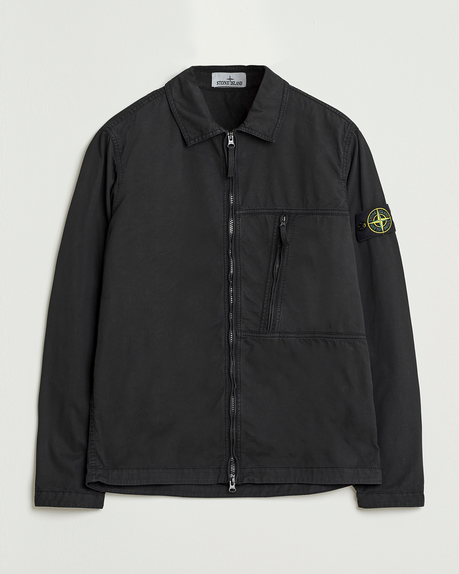 Homme | Chemises | Stone Island | Garment Dyed Supima Cotton Zip Overshirt Black