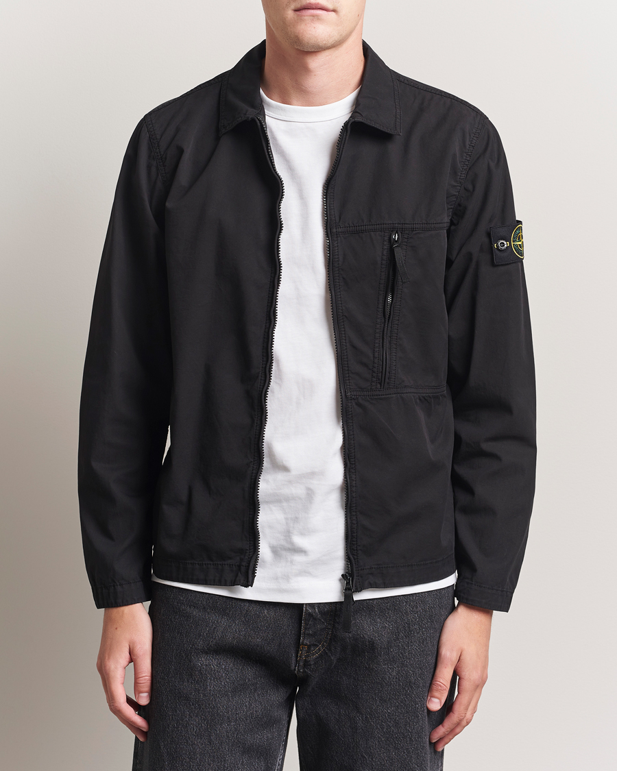 Homme | Chemises | Stone Island | Garment Dyed Supima Cotton Zip Overshirt Black