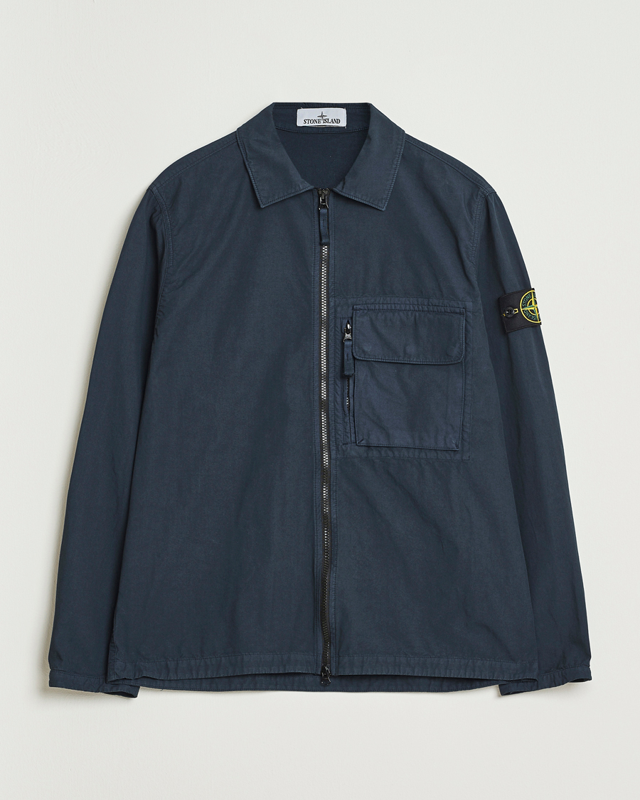 Heren | Overhemden | Stone Island | Garment Dyed Organic Cotton Zip Overshirt Navy
