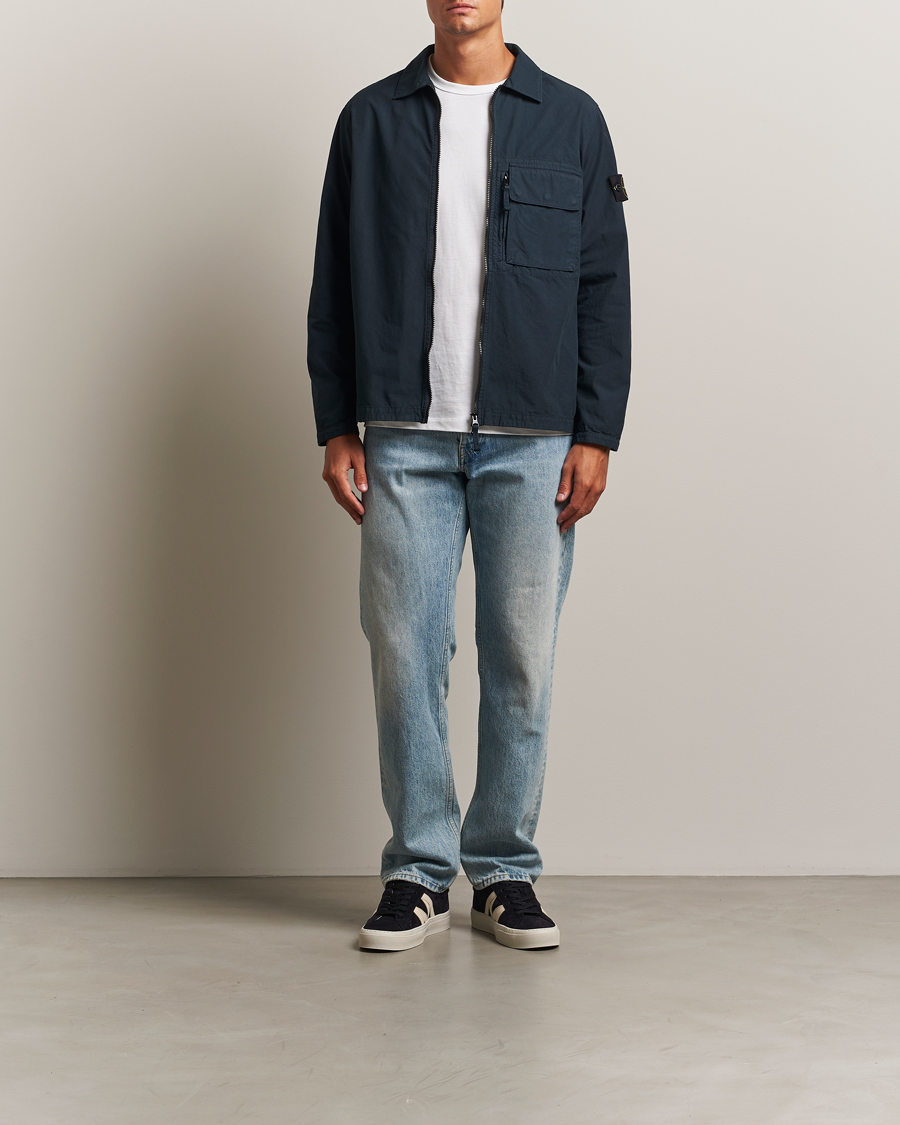 Heren | Overhemden | Stone Island | Garment Dyed Organic Cotton Zip Overshirt Navy