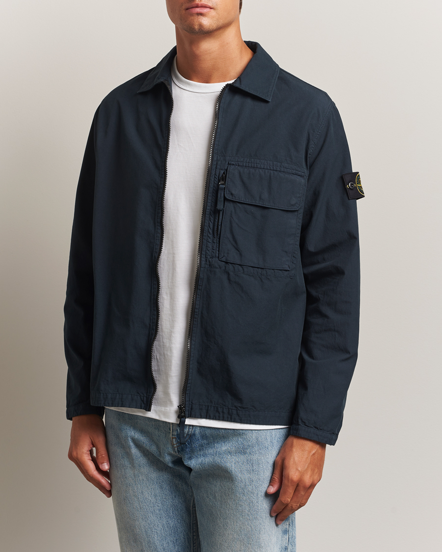 Heren | Overhemden | Stone Island | Garment Dyed Organic Cotton Zip Overshirt Navy