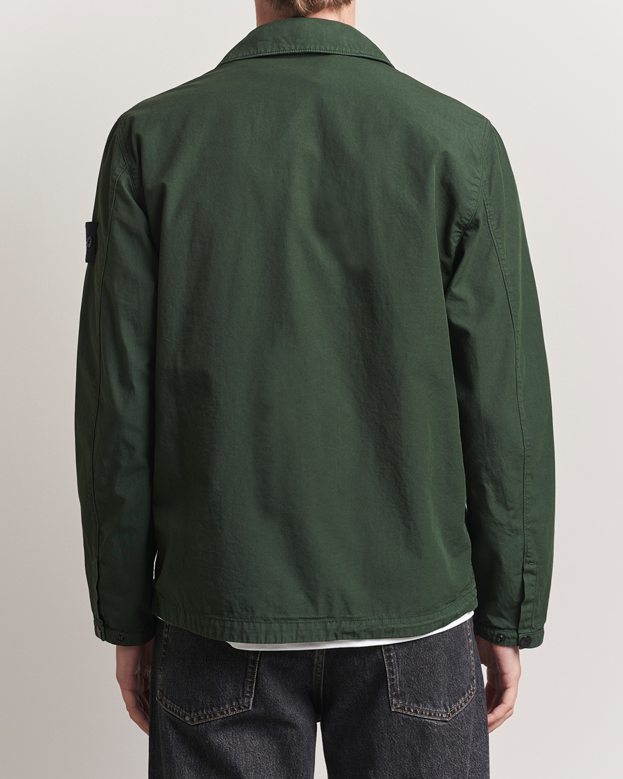 Homme | Chemises | Stone Island | Garment Dyed Organic Cotton Zip Overshirt Green