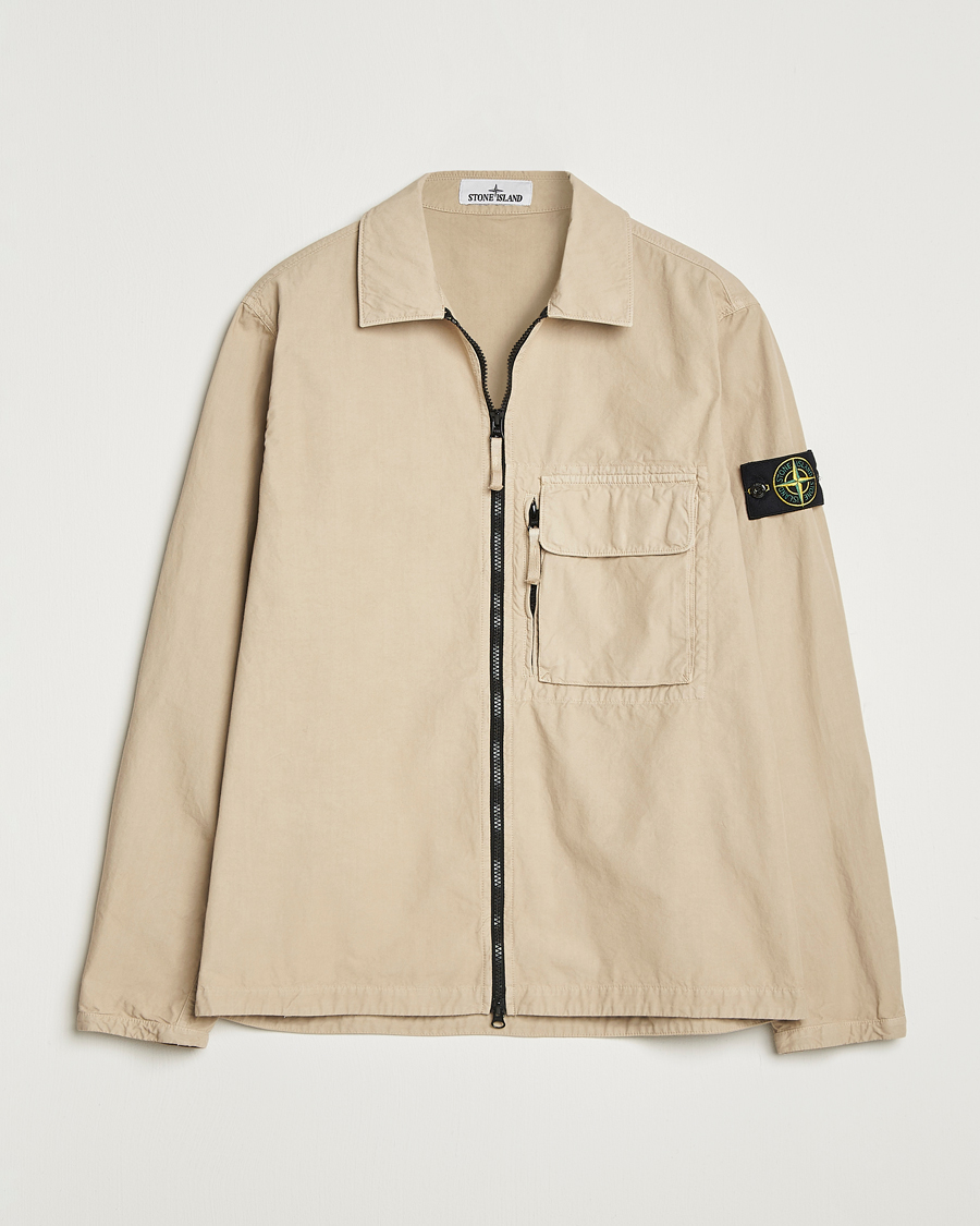 Heren | Overhemden | Stone Island | Garment Dyed Organic Cotton Zip Overshirt Beige