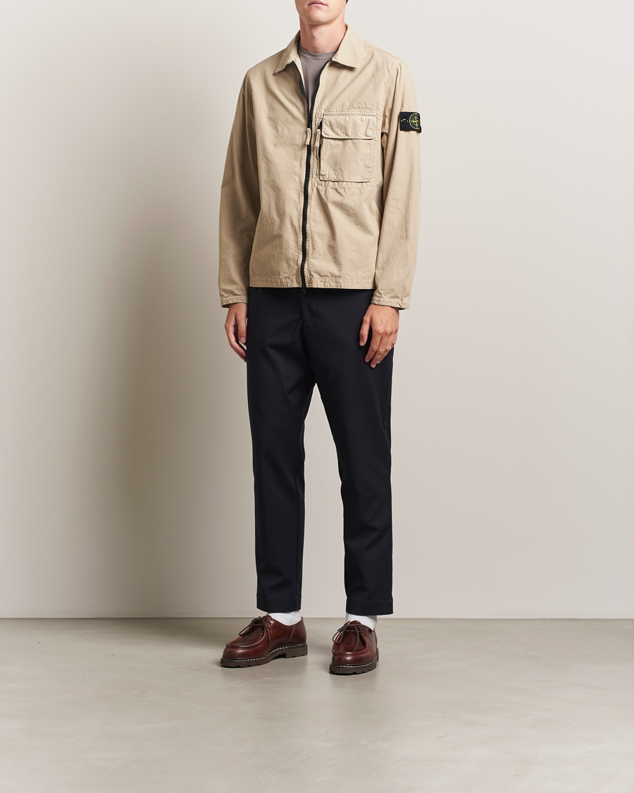 Heren | Overhemden | Stone Island | Garment Dyed Organic Cotton Zip Overshirt Beige