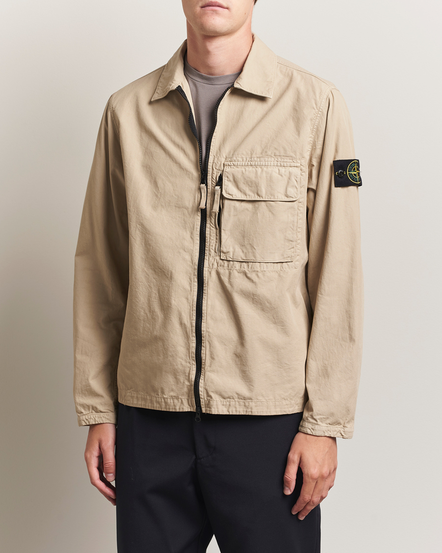 Heren | Overhemden | Stone Island | Garment Dyed Organic Cotton Zip Overshirt Beige