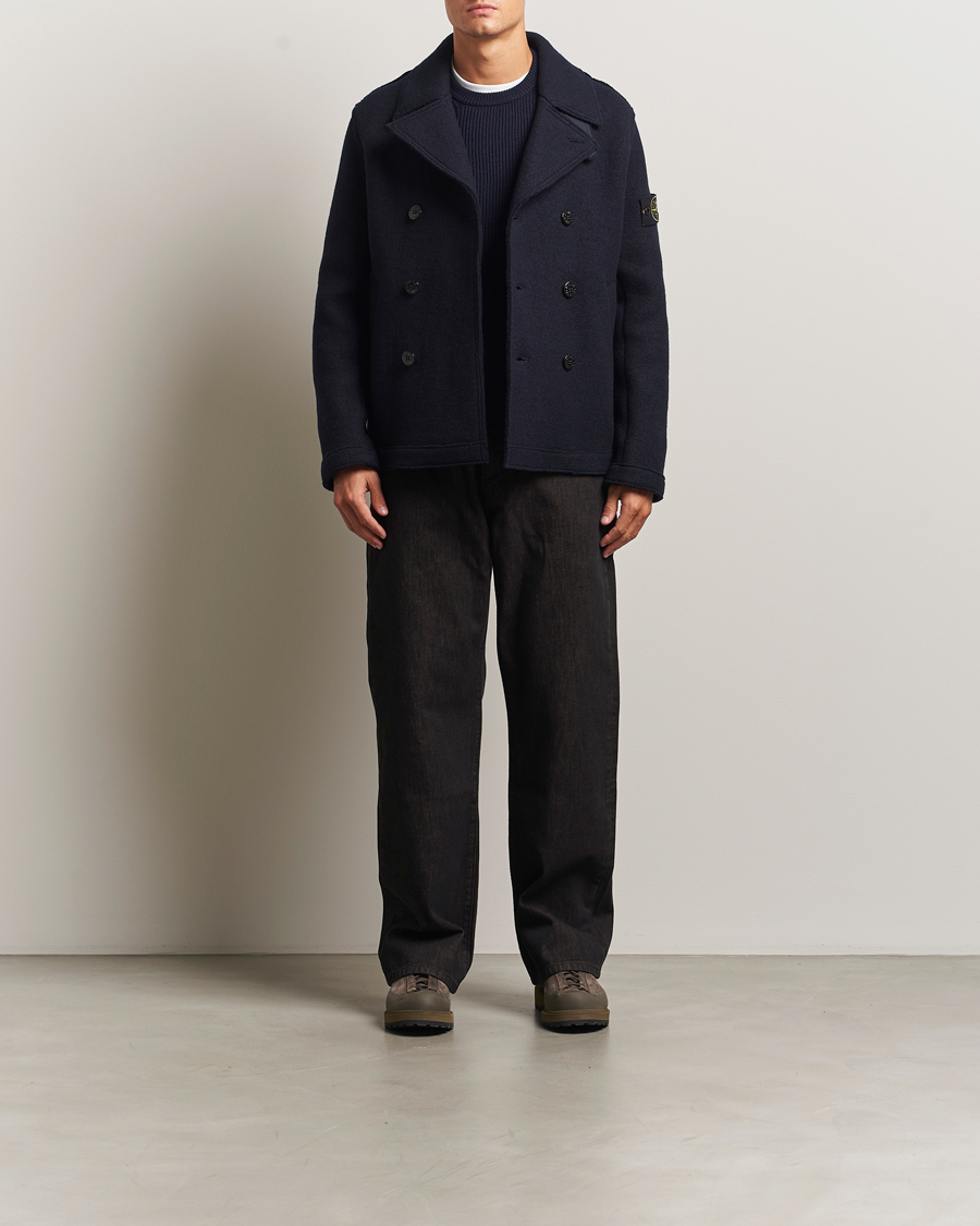 Heren | Jassen | Stone Island | Double Breasted Felted Wool Peacoat Navy