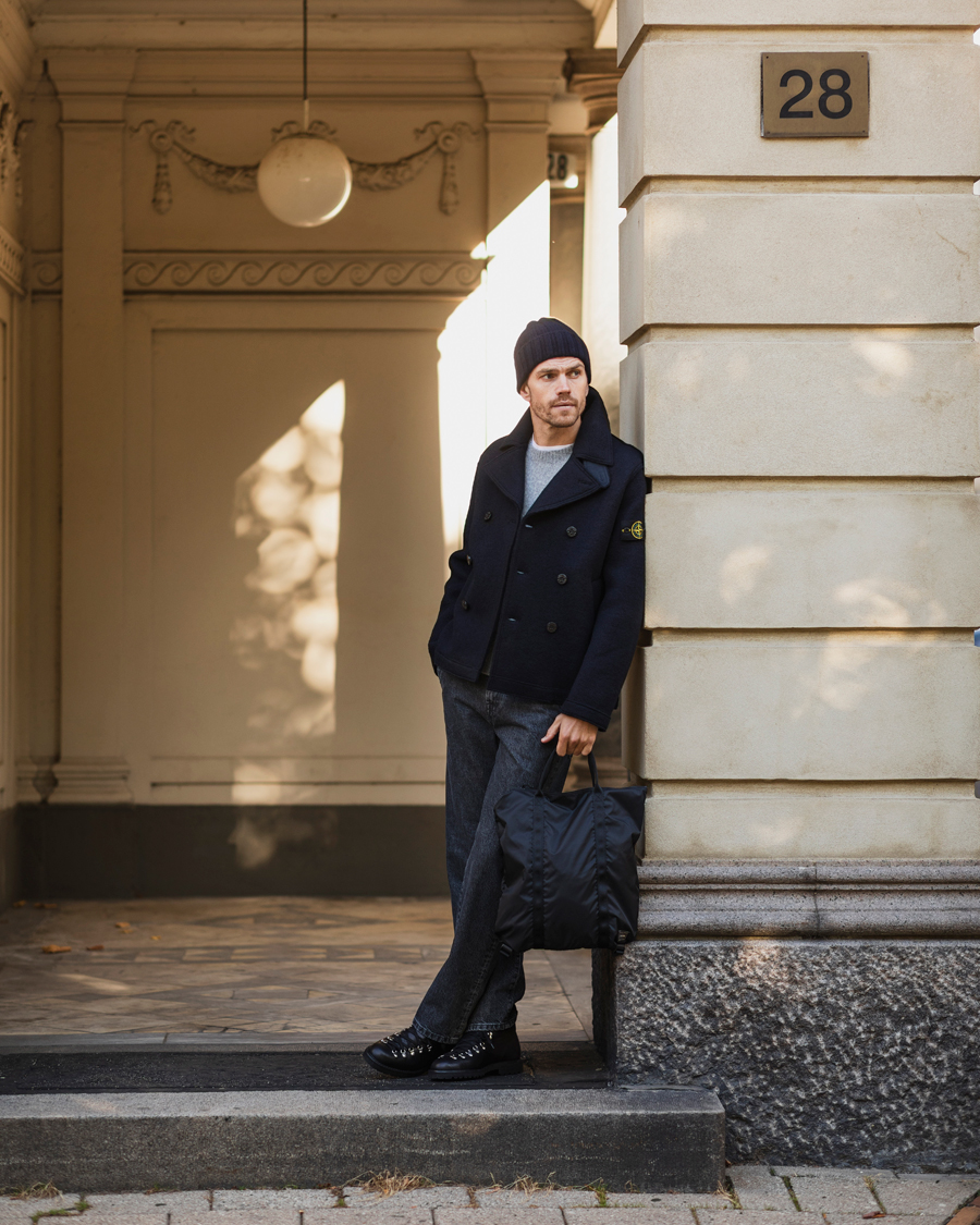 Heren | Jassen | Stone Island | Double Breasted Felted Wool Peacoat Navy