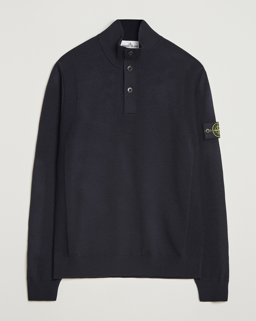 Homme | Pulls Et Tricots | Stone Island | Stretch Wool Knitted Half Button Jumper Navy