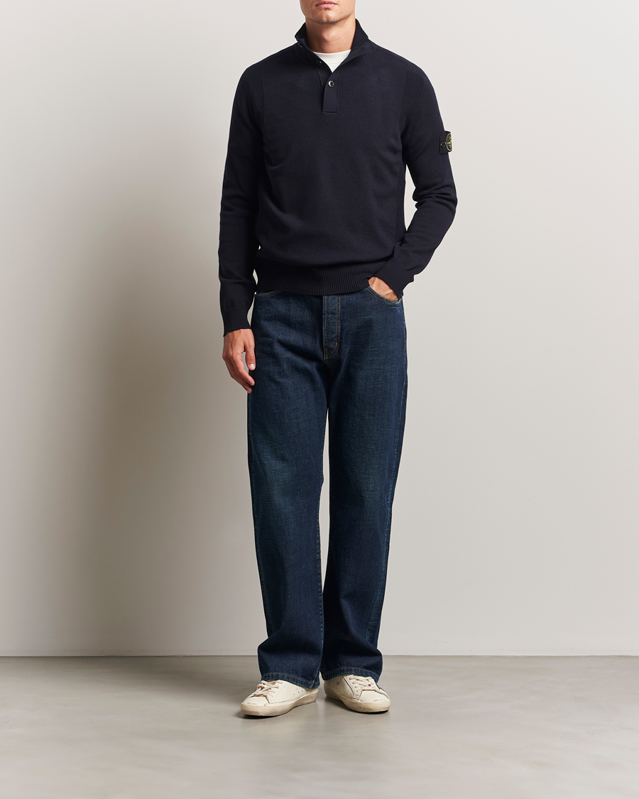 Homme | Pulls Et Tricots | Stone Island | Stretch Wool Knitted Half Button Jumper Navy
