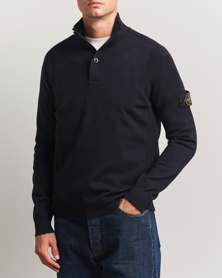 Homme | Pulls Et Tricots | Stone Island | Stretch Wool Knitted Half Button Jumper Navy