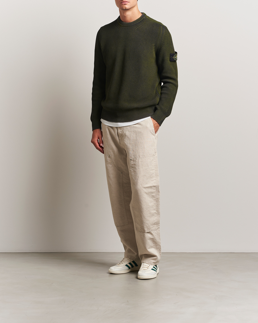 Heren | Truien | Stone Island | Popcorn Stitch Spray Coloured Cotton Crewneck Green