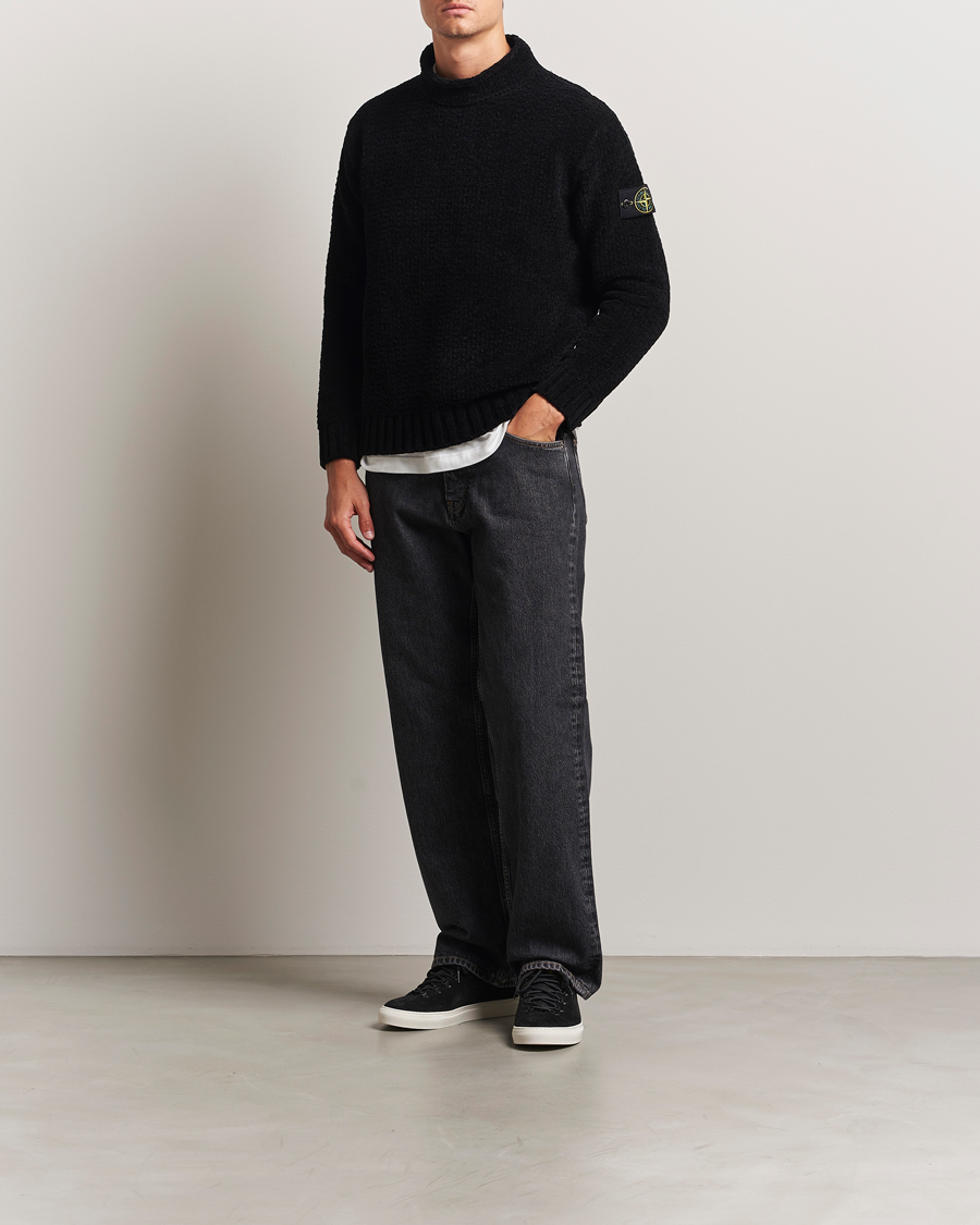 Heren | Truien | Stone Island | Cotton Chenille Knitted Mock Neck Black