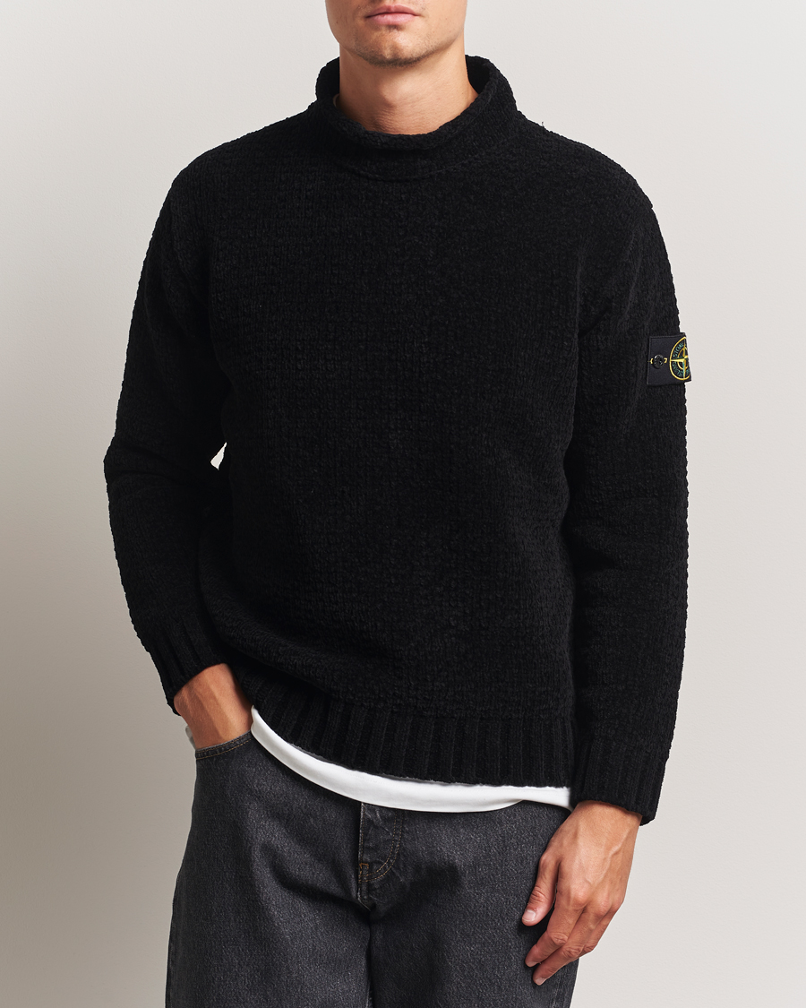 Heren | Truien | Stone Island | Cotton Chenille Knitted Mock Neck Black