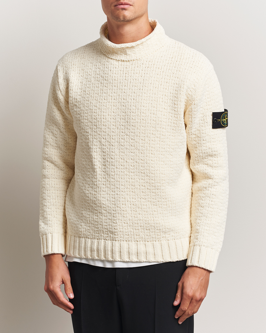 Heren | Truien | Stone Island | Cotton Chenille Knitted Mock Neck Ivory