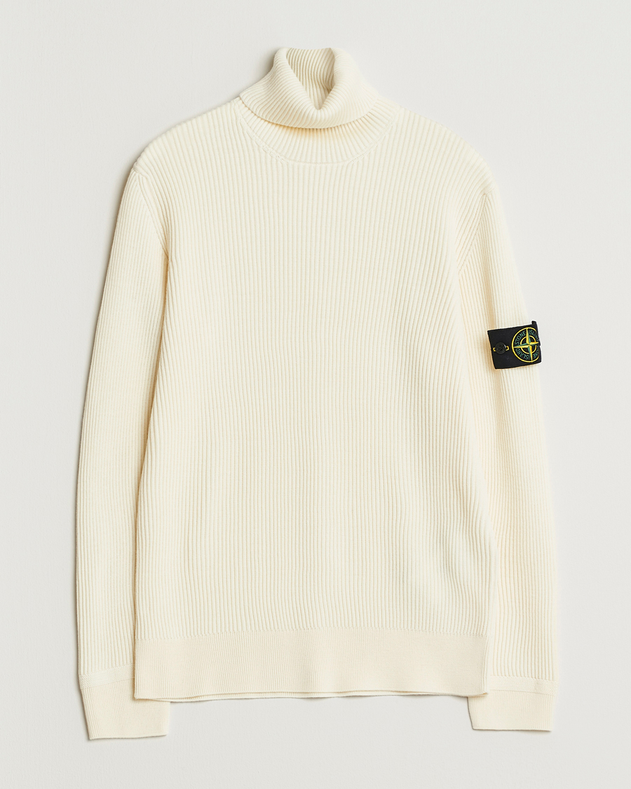 Homme | Pulls Et Tricots | Stone Island | Full Rib Wool Turtleneck Ivory