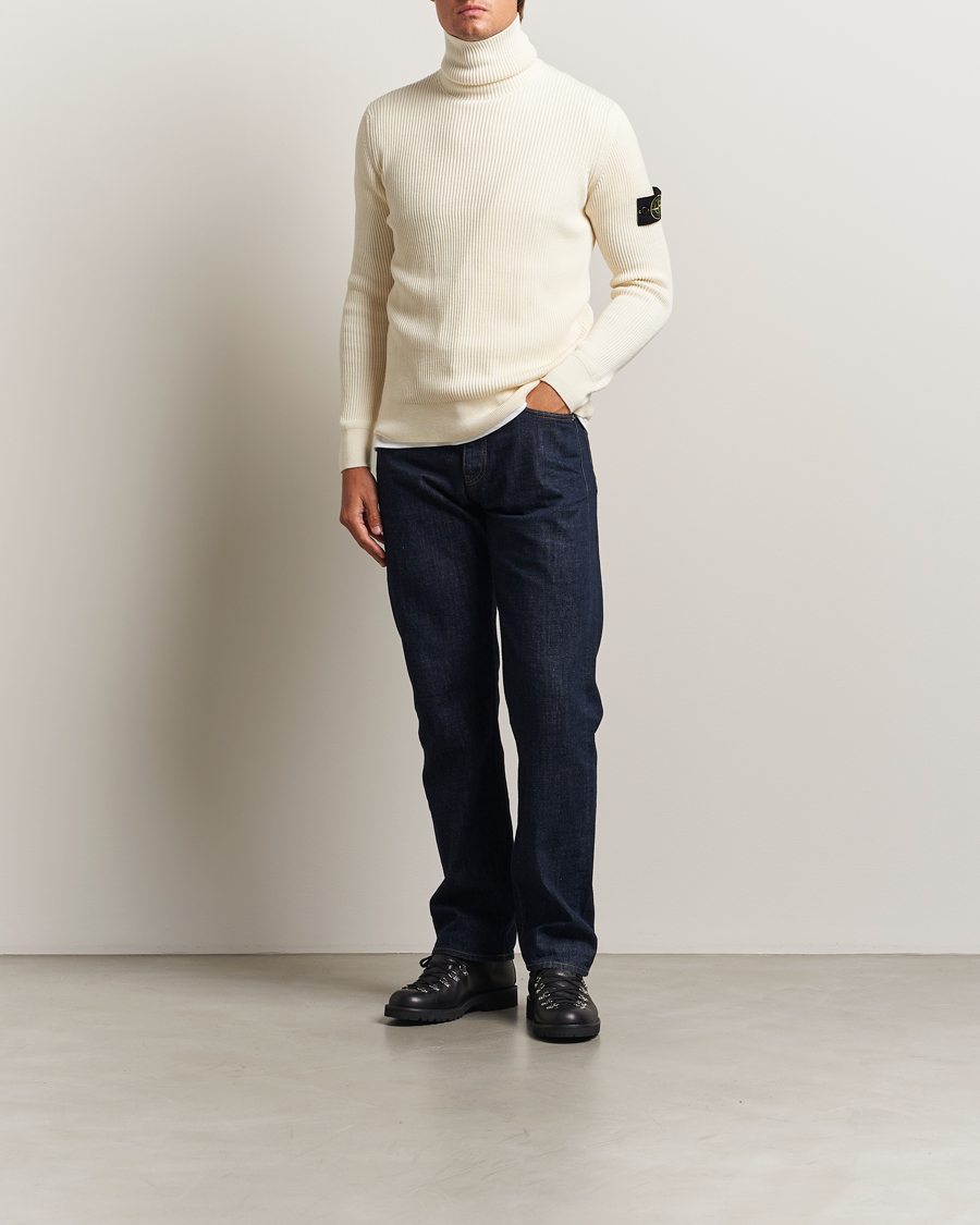 Homme | Pulls Et Tricots | Stone Island | Full Rib Wool Turtleneck Ivory