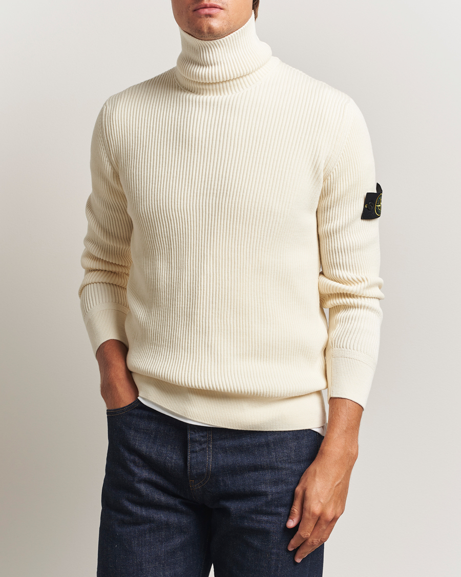 Homme | Pulls Et Tricots | Stone Island | Full Rib Wool Turtleneck Ivory