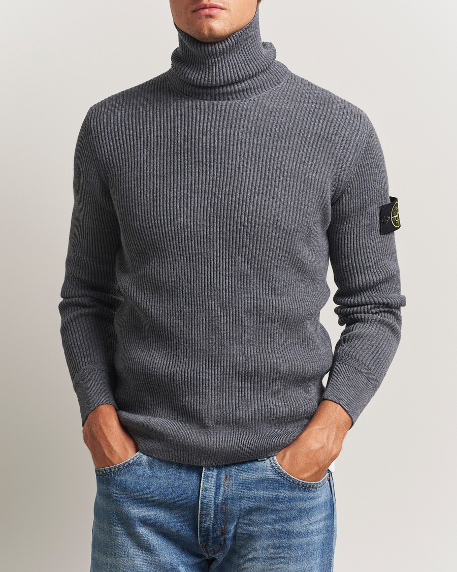 Homme | Pulls Et Tricots | Stone Island | Full Rib Wool Turtleneck Dark Grey