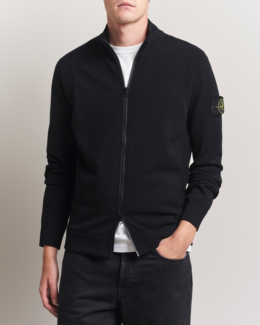 Homme | Pulls Et Tricots | Stone Island | Stretch Wool Zip Cardigan Black