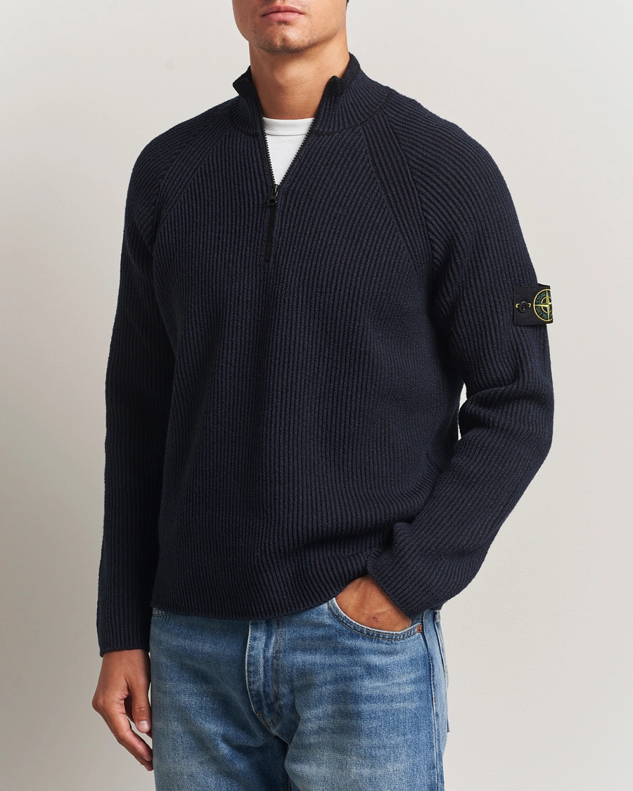Homme | Pulls Et Tricots | Stone Island | Vanisé Full Rib Wool Half-Zip Navy