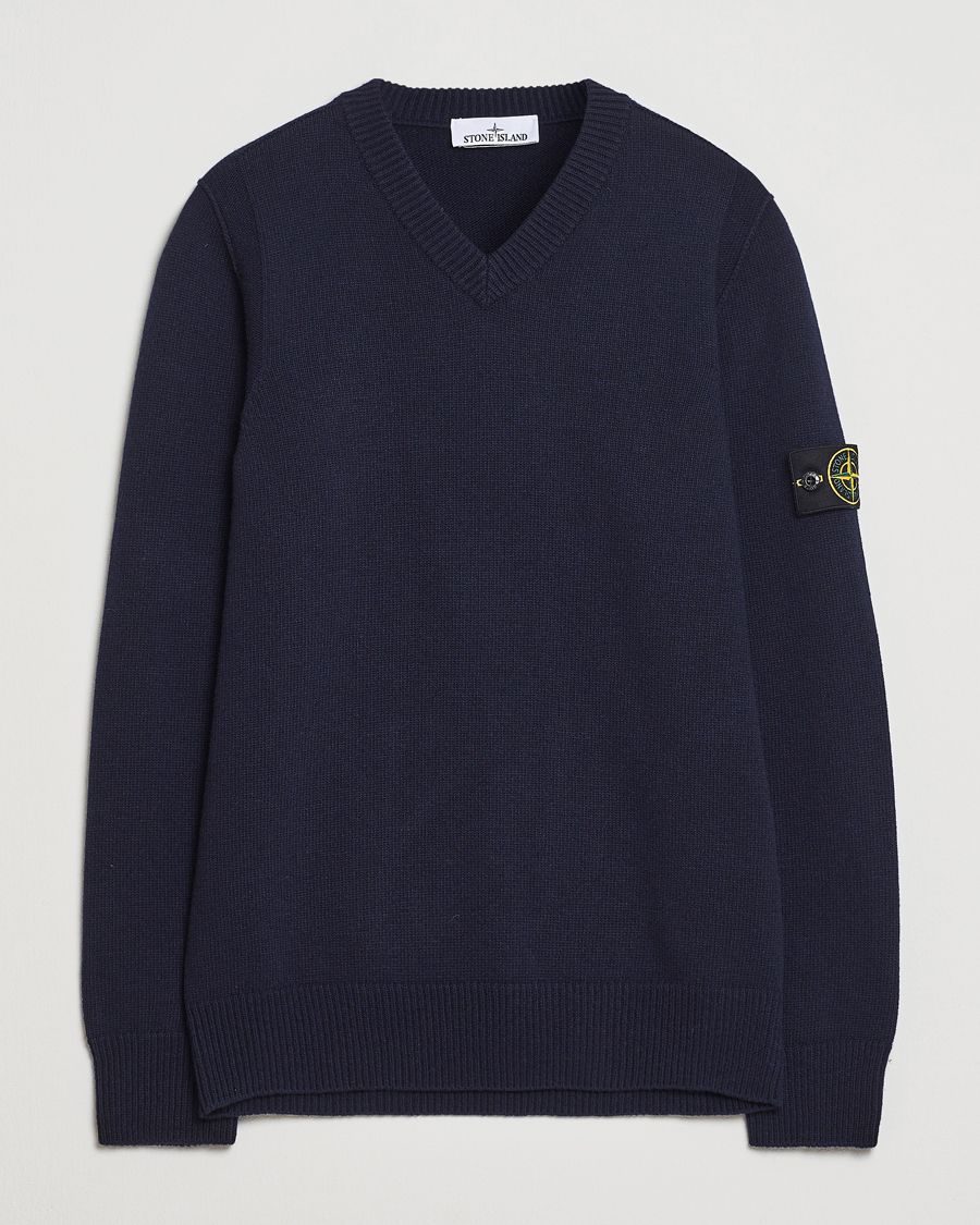 Heren | Truien | Stone Island | Knitted Lambswool V-Neck Navy