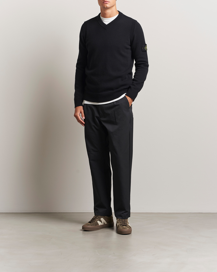 Heren | Truien | Stone Island | Knitted Lambswool V-Neck Black