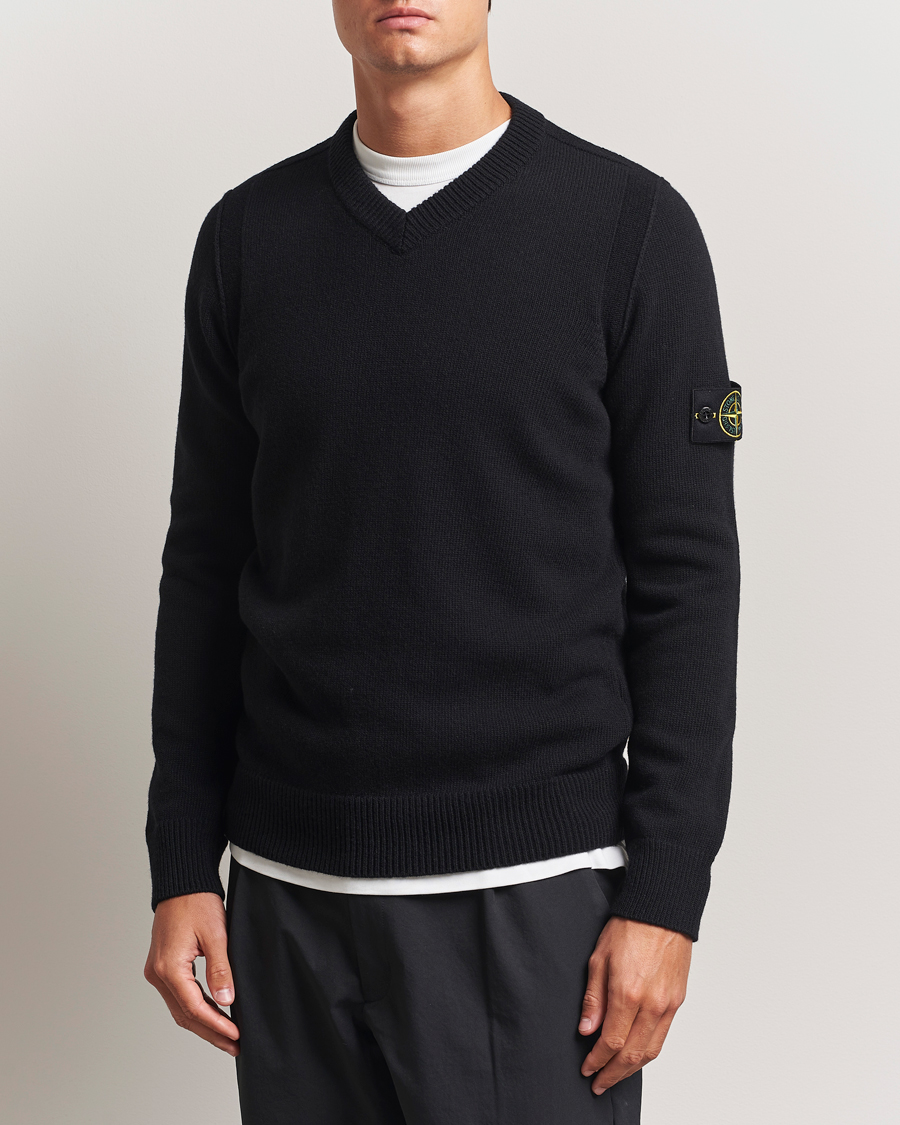 Heren | Truien | Stone Island | Knitted Lambswool V-Neck Black