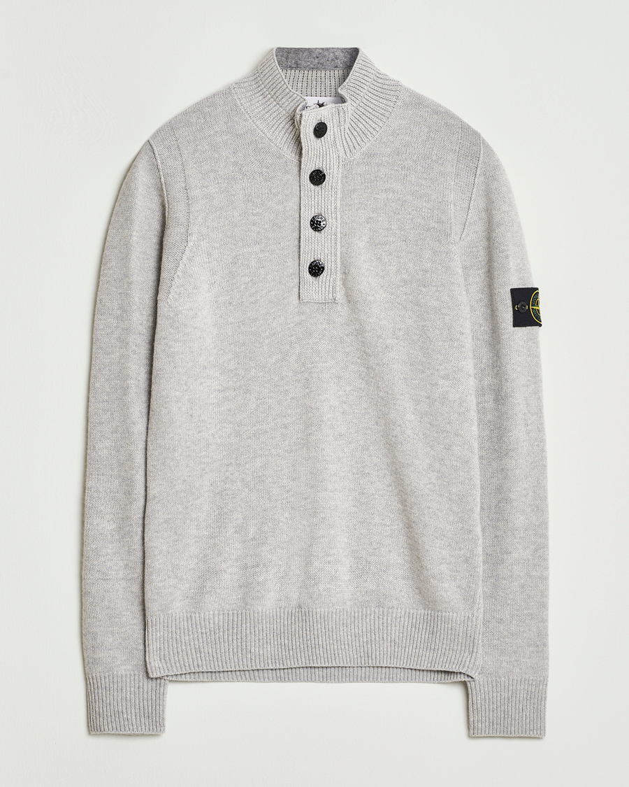 Homme | Pulls Et Tricots | Stone Island | Knitted Lambswool Half Button Zip Grey Melange