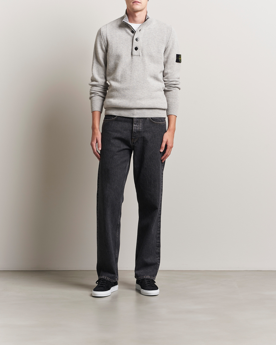 Homme | Pulls Et Tricots | Stone Island | Knitted Lambswool Half Button Zip Grey Melange
