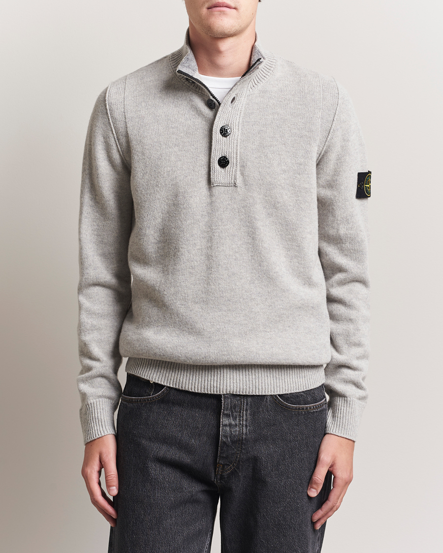Homme | Pulls Et Tricots | Stone Island | Knitted Lambswool Half Button Zip Grey Melange