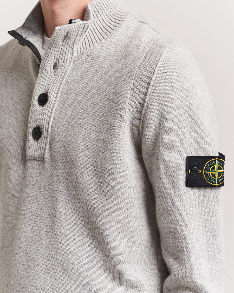 Homme | Pulls Et Tricots | Stone Island | Knitted Lambswool Half Button Zip Grey Melange