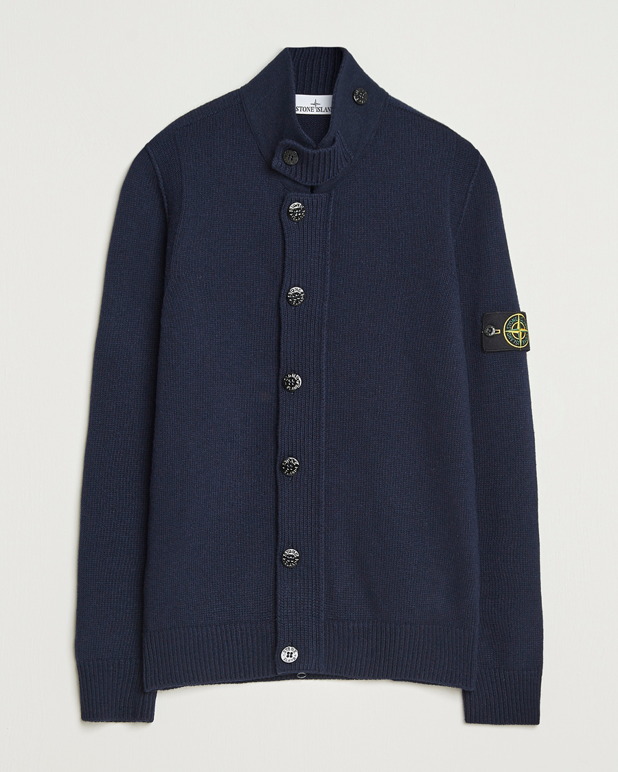 Heren | Truien | Stone Island | Knitted Lambswool Zip Cardigan Navy