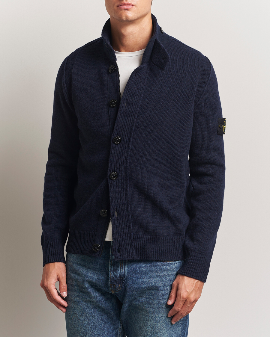 Heren | Truien | Stone Island | Knitted Lambswool Zip Cardigan Navy