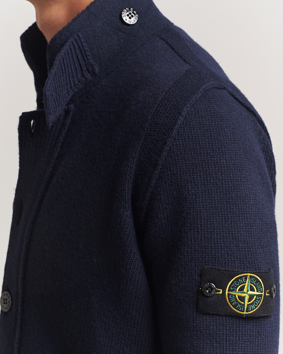 Heren | Truien | Stone Island | Knitted Lambswool Zip Cardigan Navy