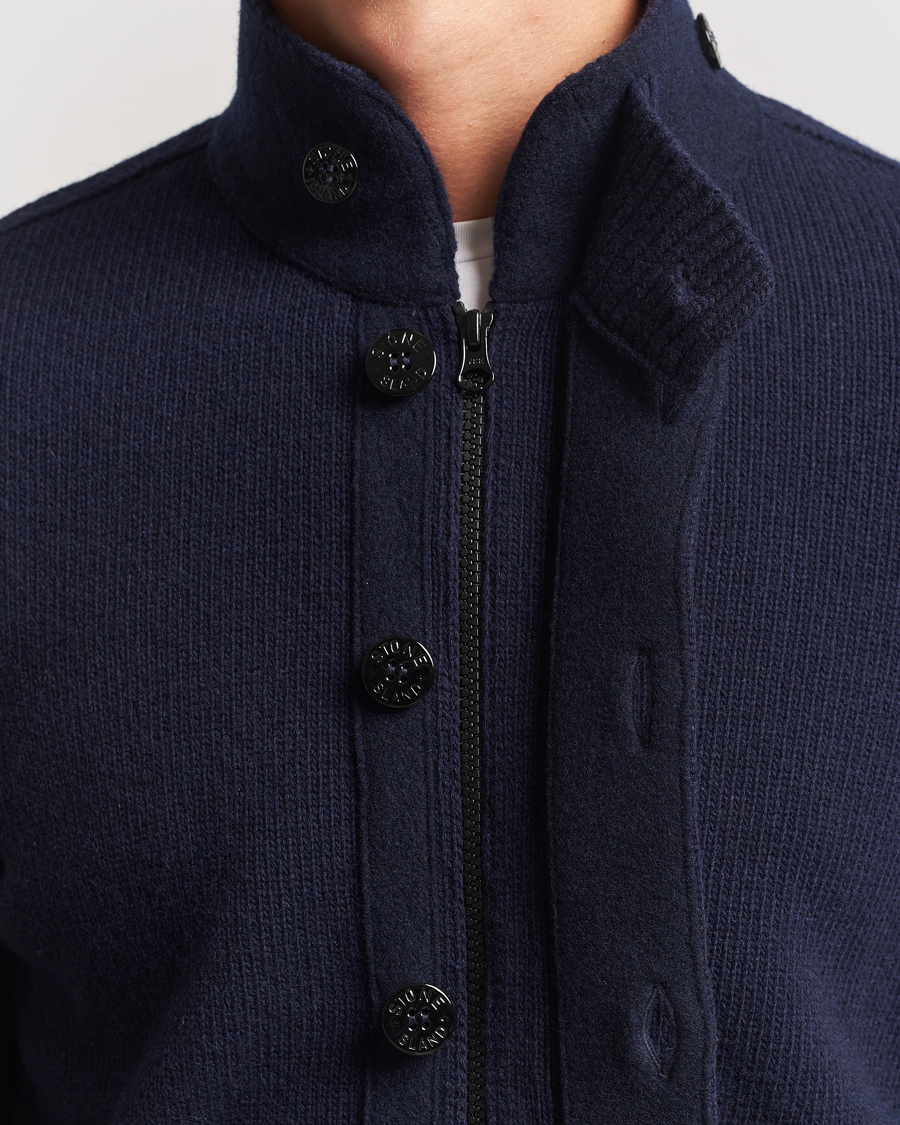 Heren | Truien | Stone Island | Knitted Lambswool Zip Cardigan Navy