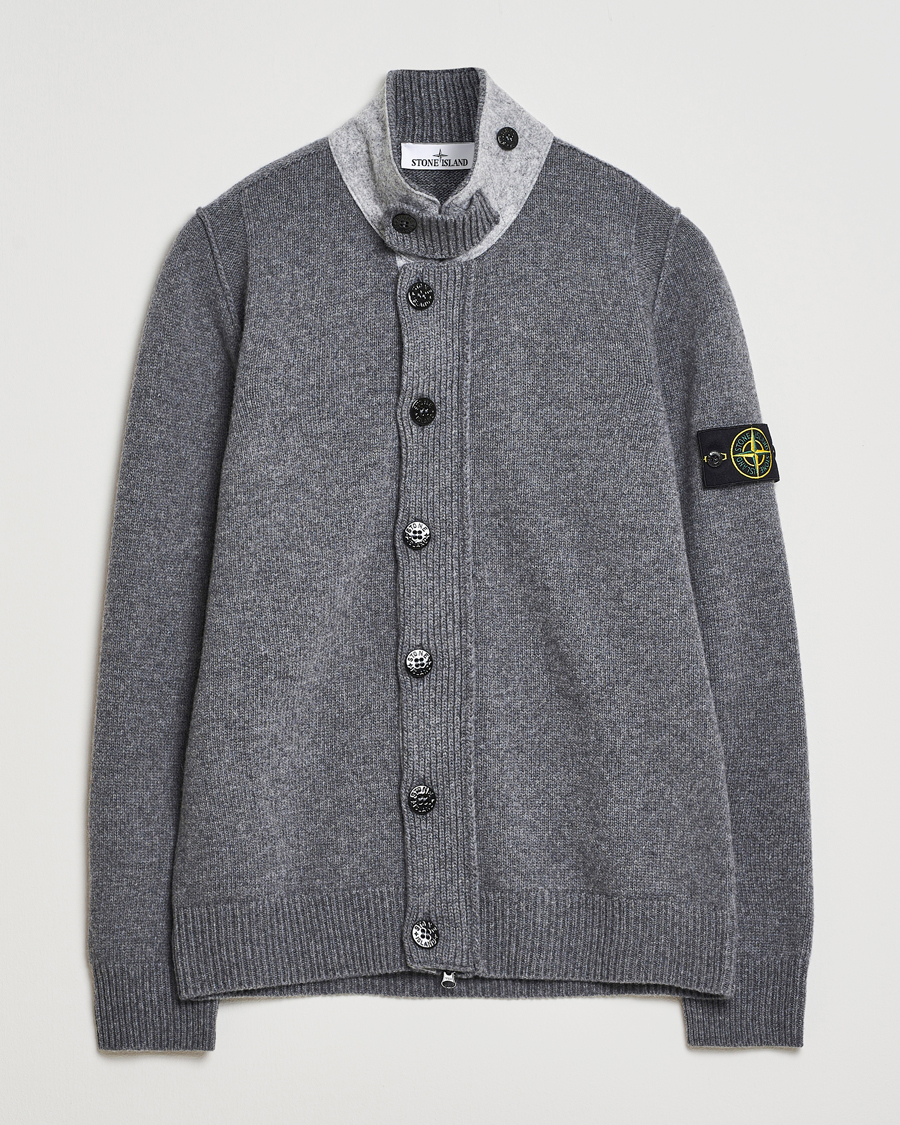 Homme | Pulls Et Tricots | Stone Island | Knitted Lambswool Zip Cardigan Cement Melange
