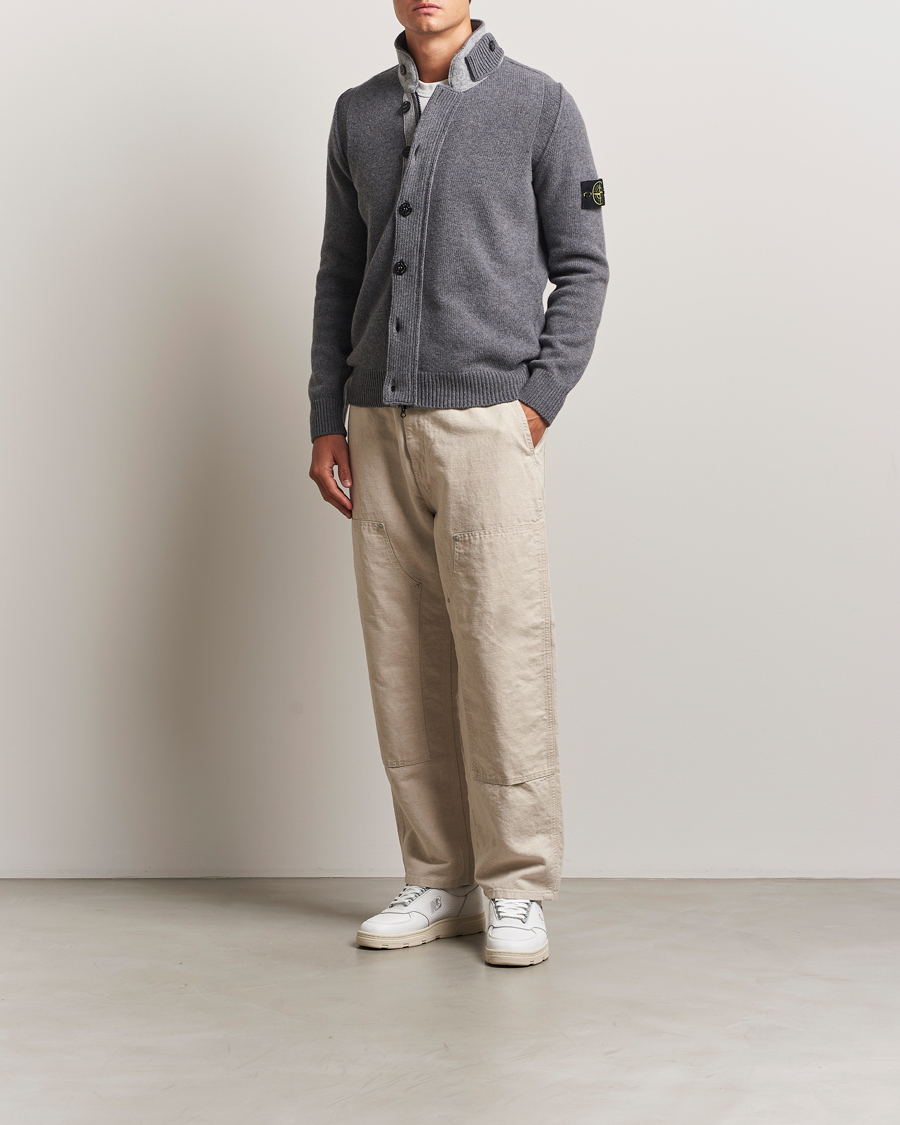 Homme | Pulls Et Tricots | Stone Island | Knitted Lambswool Zip Cardigan Cement Melange