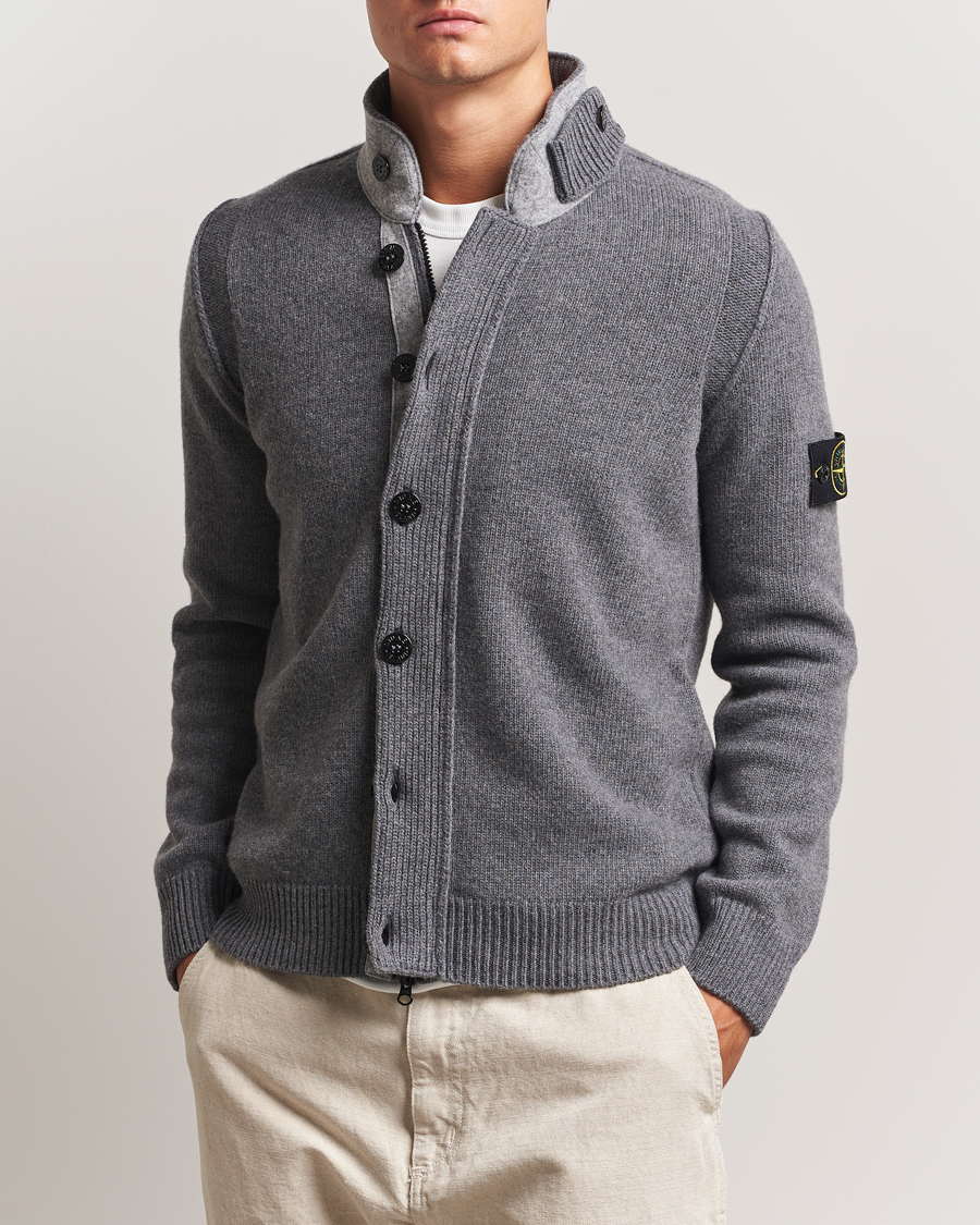 Homme | Pulls Et Tricots | Stone Island | Knitted Lambswool Zip Cardigan Cement Melange