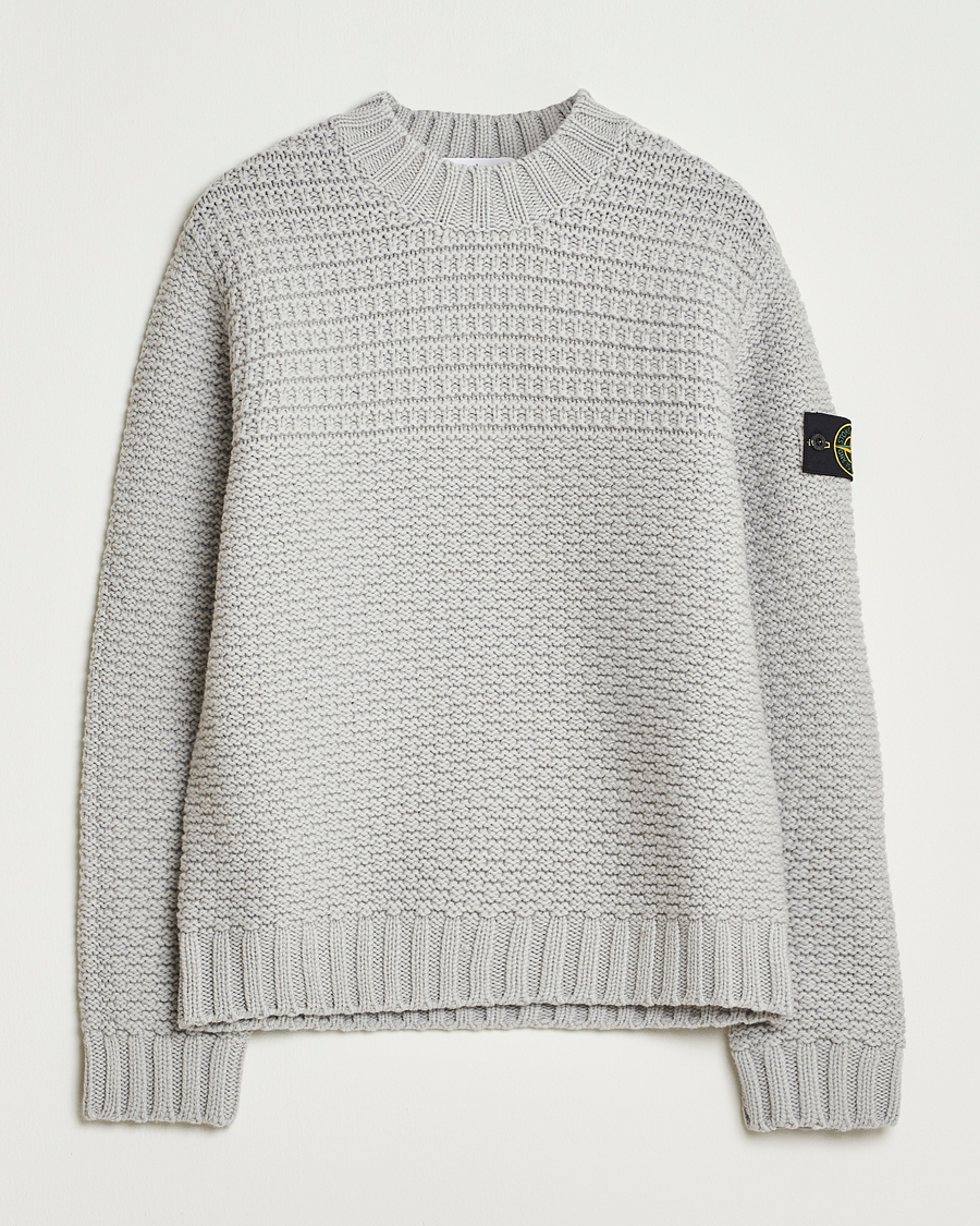 Homme | Pulls Et Tricots | Stone Island | Mixed Stiches Wool Knitted Crew Neck Pearl Grey