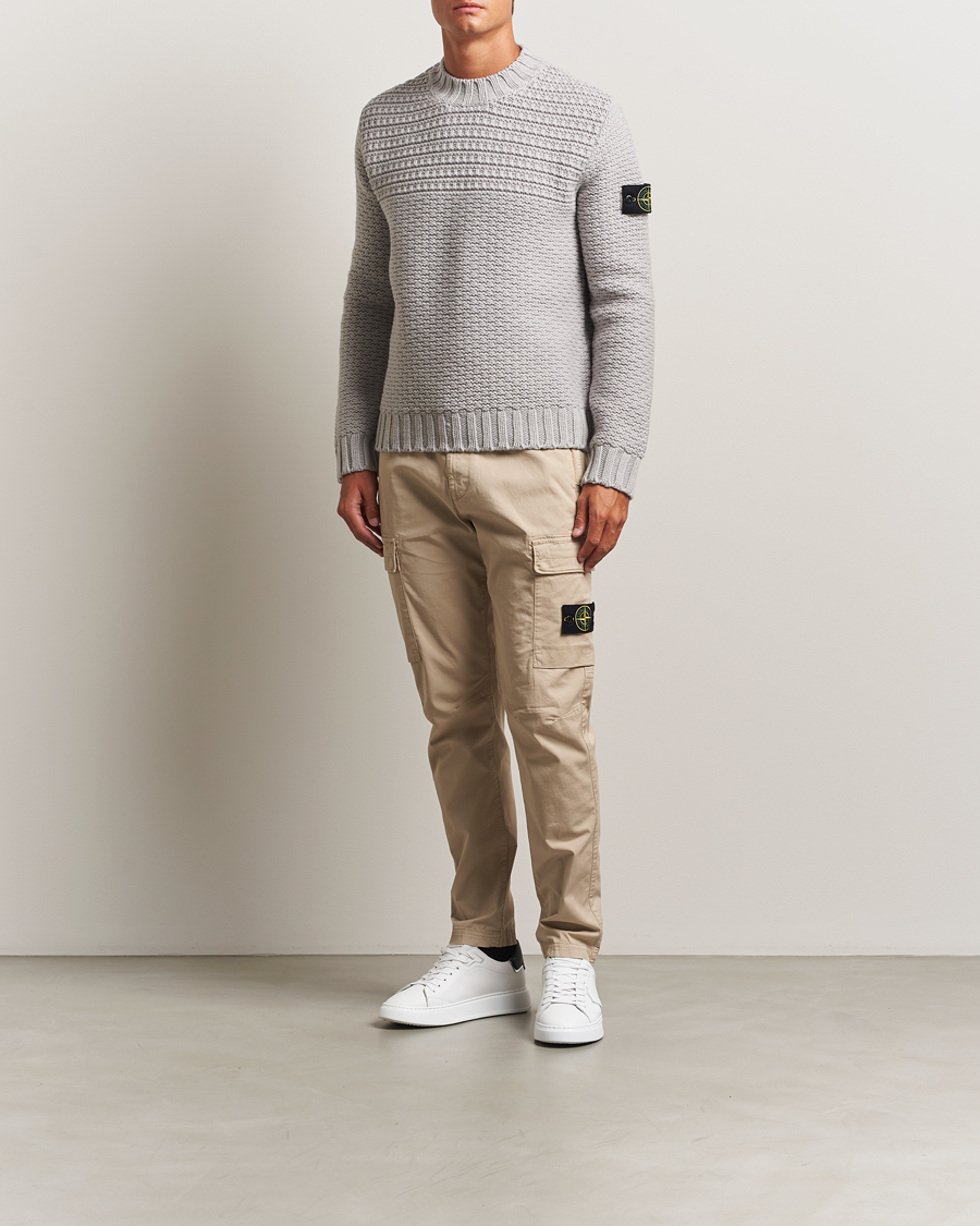 Homme | Pulls Et Tricots | Stone Island | Mixed Stiches Wool Knitted Crew Neck Pearl Grey