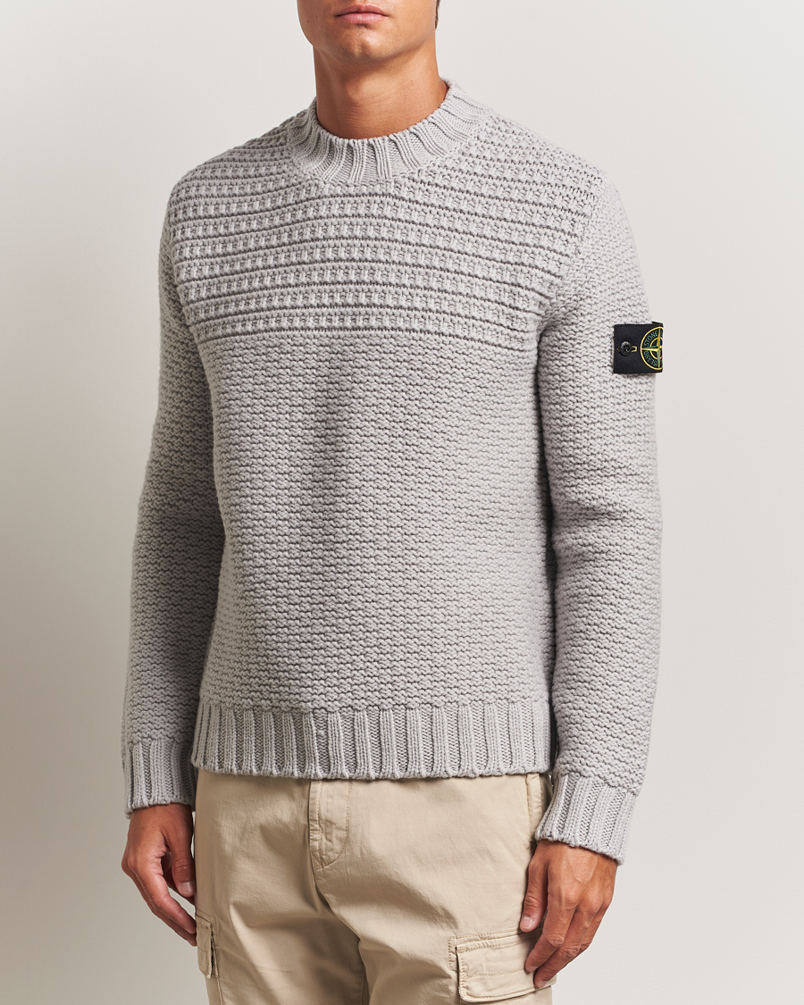 Homme | Pulls Et Tricots | Stone Island | Mixed Stiches Wool Knitted Crew Neck Pearl Grey