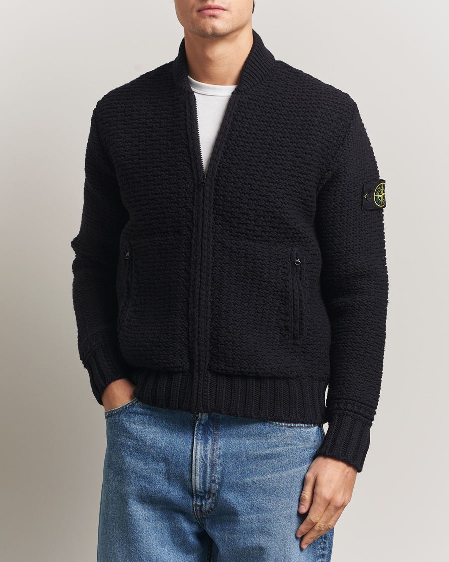 Heren | Truien | Stone Island | Mixed Stiches Wool Knitted Zip Cardigan Black