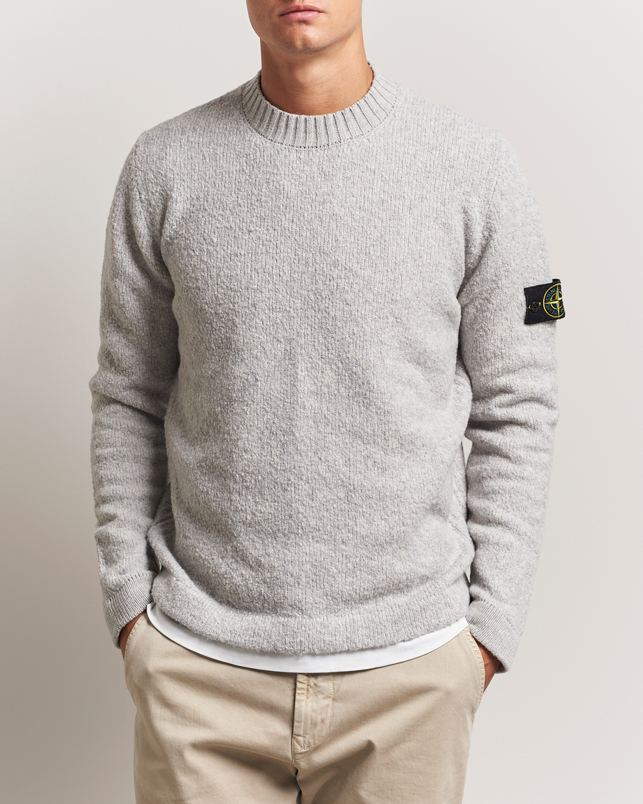 Heren | Truien | Stone Island | Brushed Knitted Wool Crew Neck Grey Melange