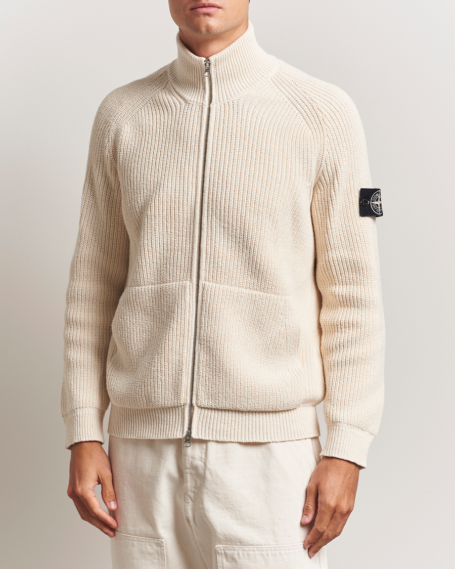 Homme | Pulls Et Tricots | Stone Island | RAW Cotton Popcorn Stitch Full Zip Ivory