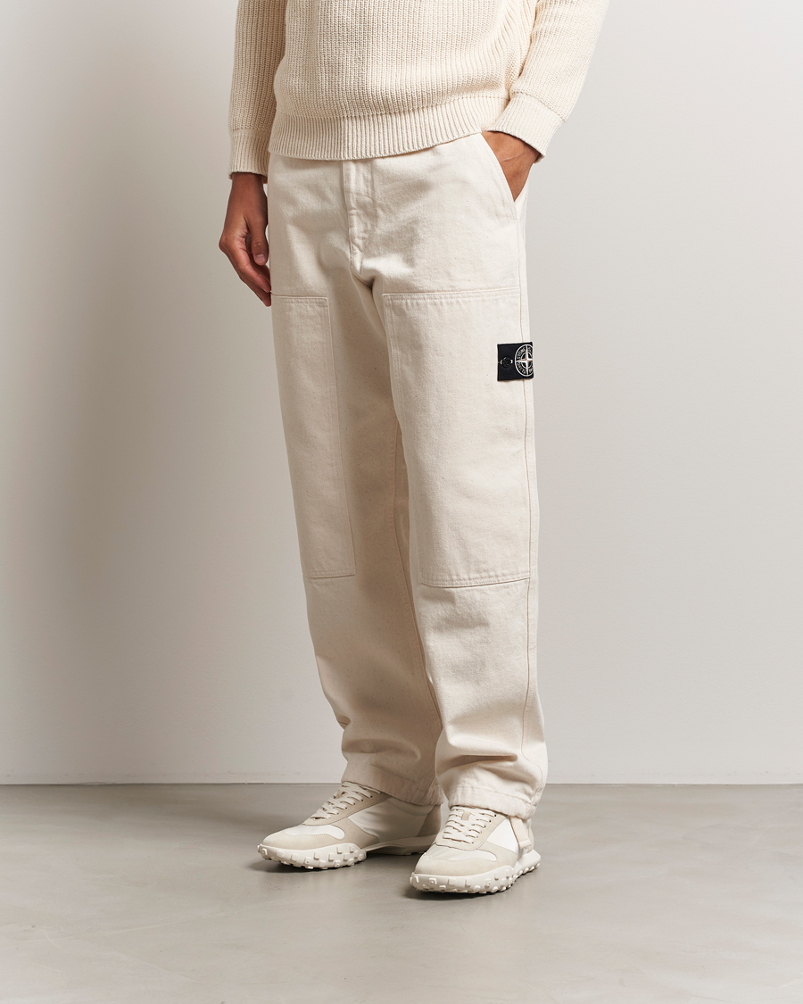 Homme | Pantalons | Stone Island | RAW Washed Cotton Gabardine Trousers Ivory