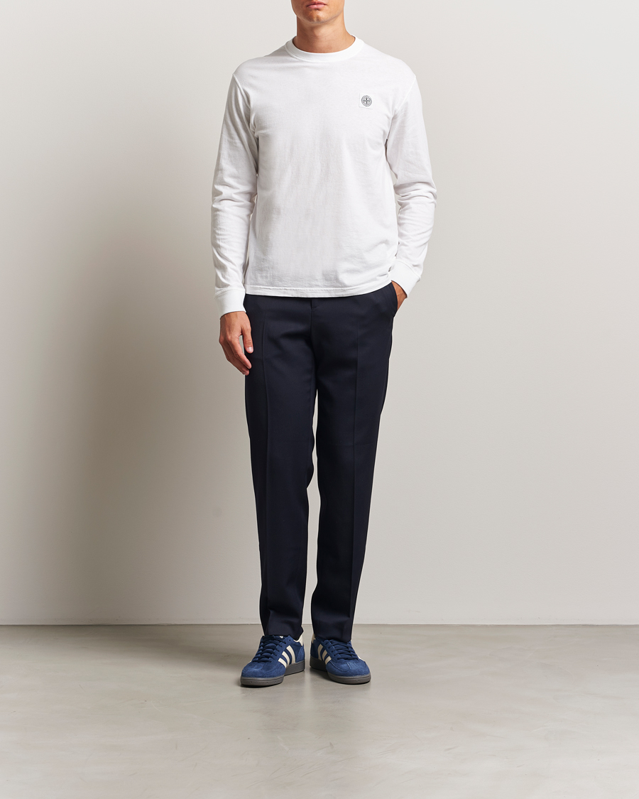 Homme | T-shirts | Stone Island | Long Sleeve Garment Dyed Cotton Jersey T-Shirt White