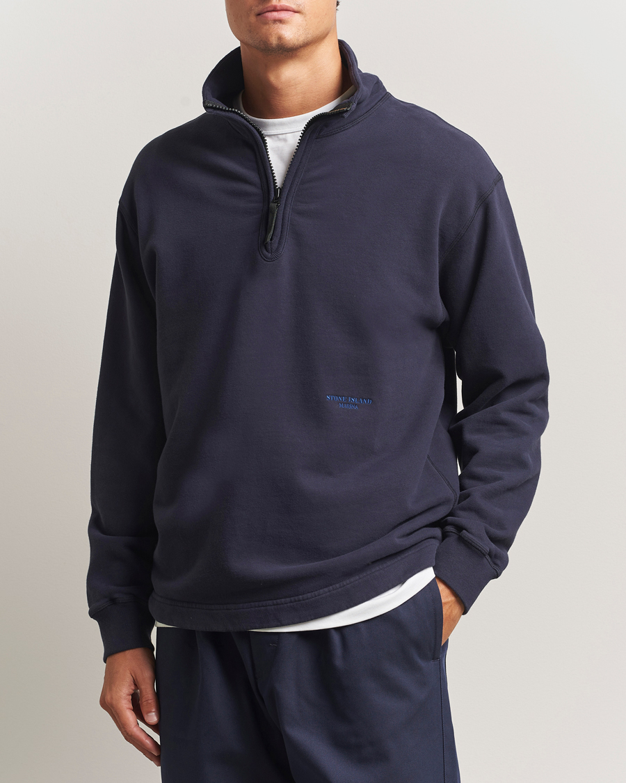 Homme | Pulls Et Tricots | Stone Island | Marina Brushed Organic Cotton Half-Zip Navy