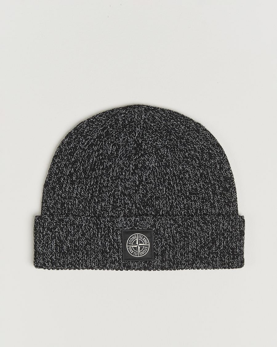 Homme | Bonnets | Stone Island | Reflective Cotton Knit Beanie Black Melange